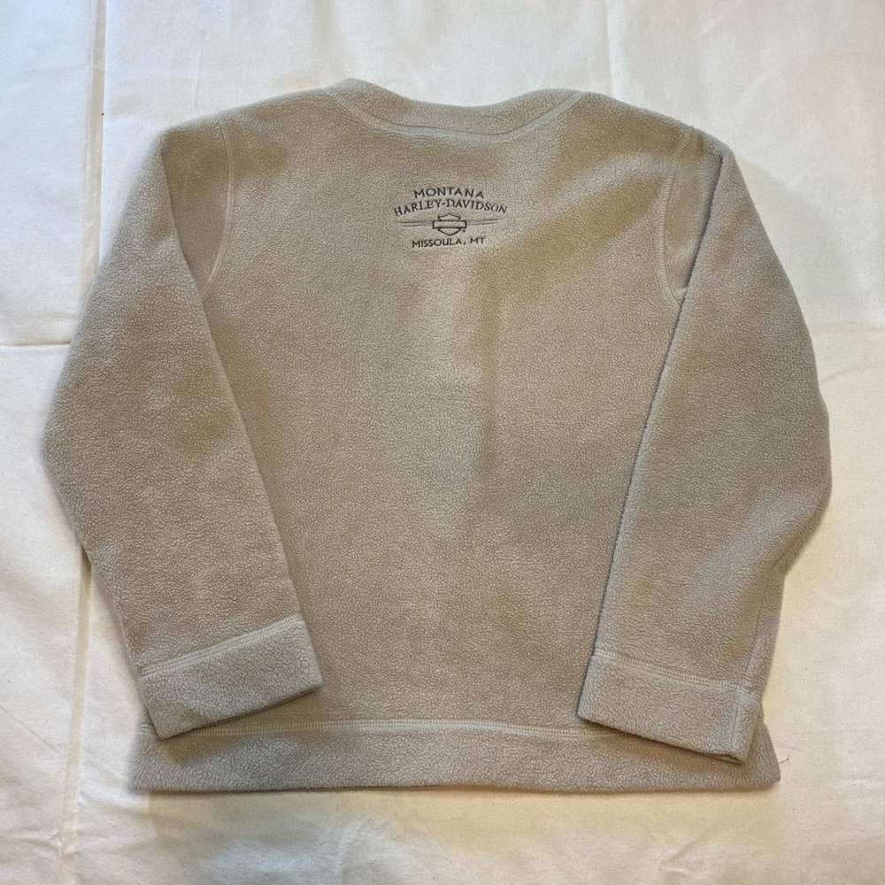 Vintage Y2K Harley-Davidson Beige Fleece Cardigan Button Front Embroidered Small - Picture 2 of 6